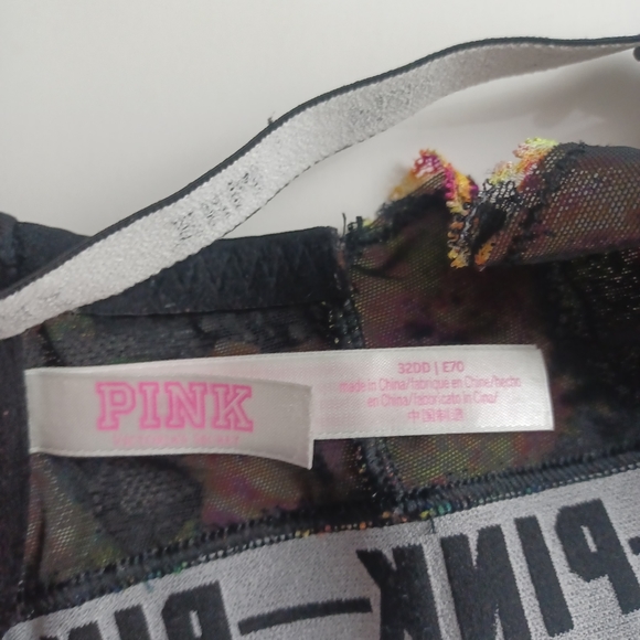 VS PINK Date Lace Racerback Push Up Bra 32DD Black Floral -Adjustable -Padded - Picture 9 of 15